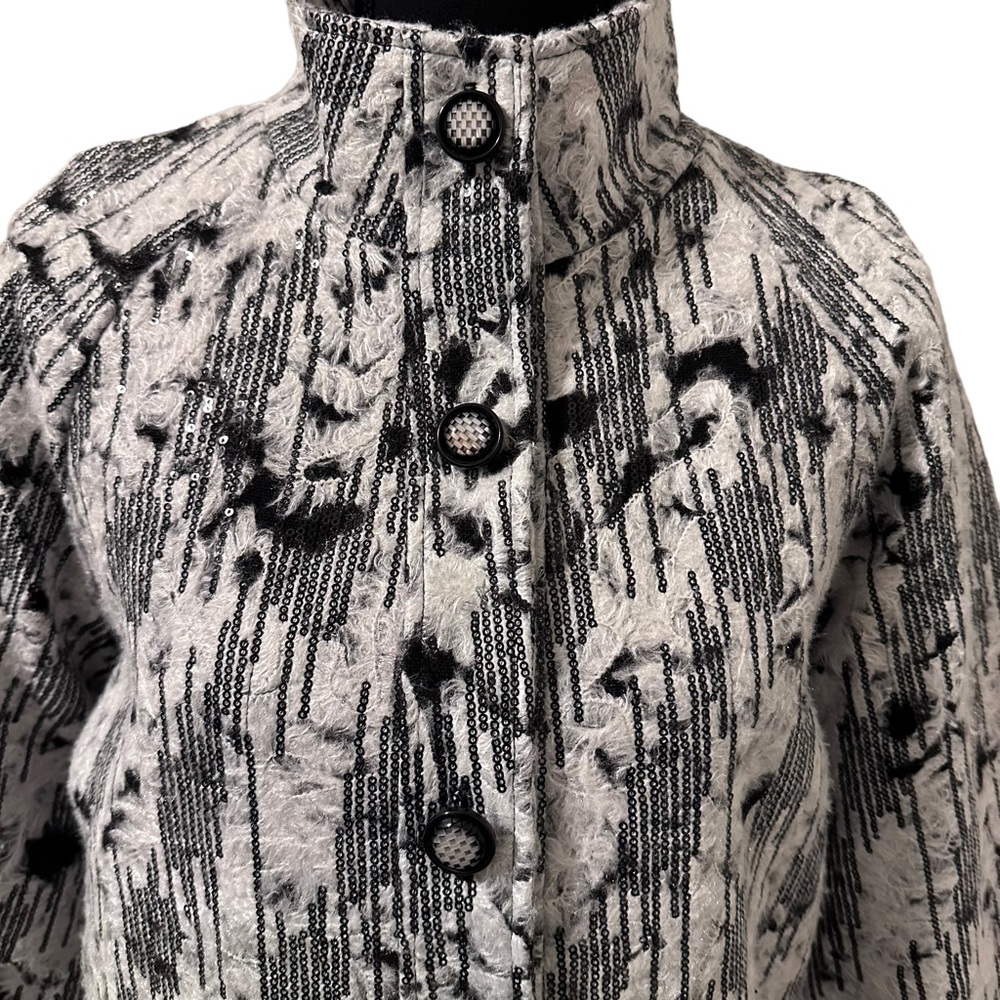 Peck & Peck Jacket Womens Small 3/4 Sleeve White & Black Pocket Sequins New - Picture 4 of 7